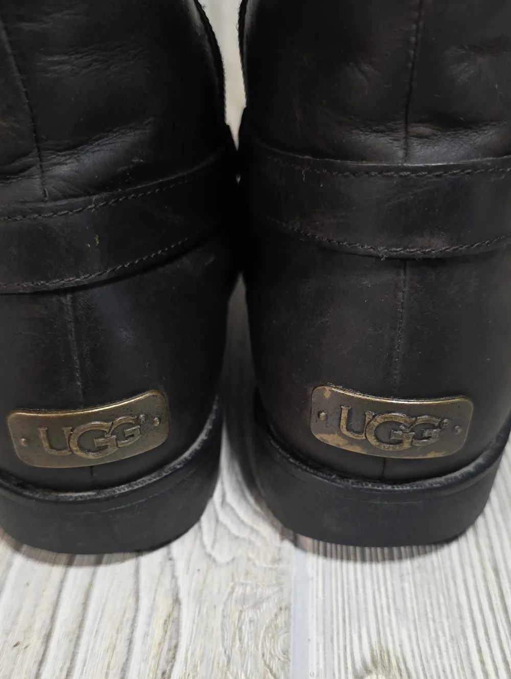 UGG Grandle Dark Brown Leather Boots With Shearling Lining Womens Size 7